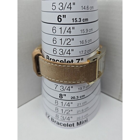 Timex Indiglo Womens Tank Cuff Watch MOP Dial Gold Tone Quartz New Battery Tan - Picture 7 of 12